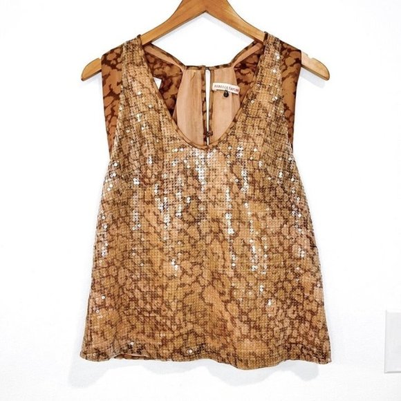 Rebecca Taylor Tops - REBECCA TAYLOR brown patterned sequin embellished sleeveless blouse size 2